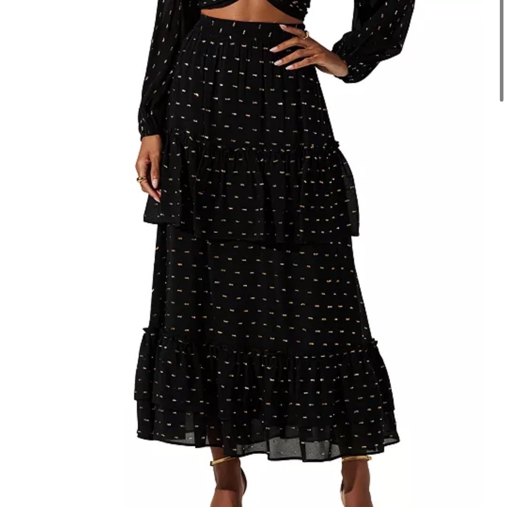 Astr Black and Gold Tiered Maxi Skirt
